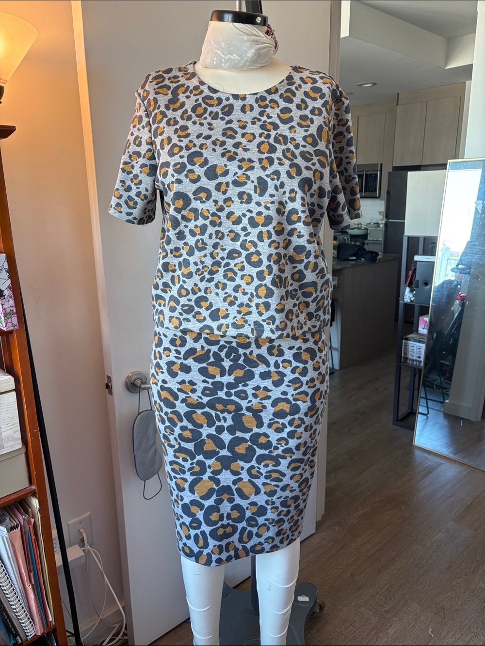 H&M Gray and Mustard Leopard Print Two-Piece Skirt Set